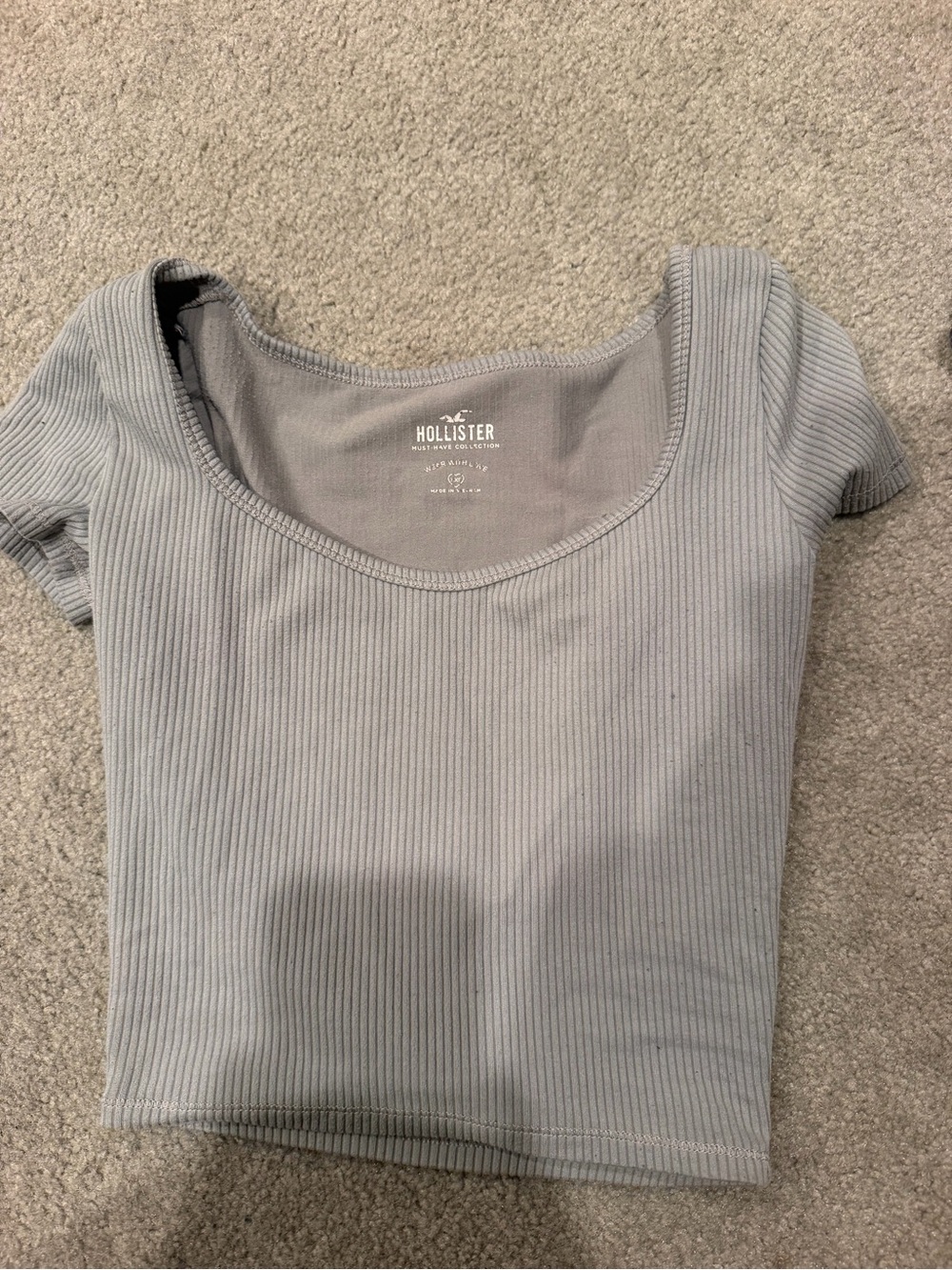 Hollister Ribbed Scoop-Neck Cropped Tee - Gray